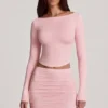 Cali Modal Ruched Mid-Rise Mini Skirt in Pink