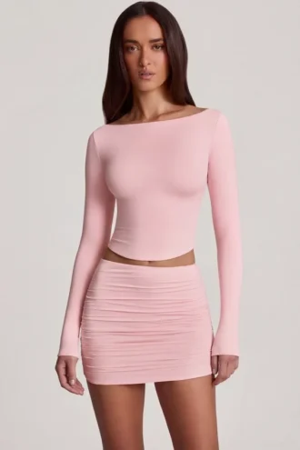 Charliane Modal Boat-Neck Long-Sleeve Top in Pink