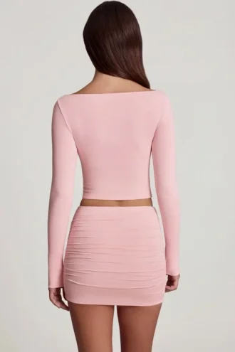 Cali Modal Ruched Mid-Rise Mini Skirt in Pink