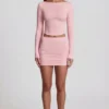 Cali Modal Ruched Mid-Rise Mini Skirt in Pink