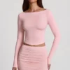 Cali Modal Ruched Mid-Rise Mini Skirt in Pink