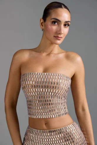 Charnelle Embellished Bandeau Top in Almond