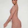 Chelsea Embellished Wrap Over A-Line Mini Dress in Beige