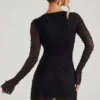 Chelsea Embellished Wrap Over A-Line Mini Dress in Black