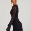 Chelsea Embellished Wrap Over A-Line Mini Dress in Black