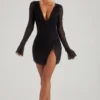 Chelsea Embellished Wrap Over A-Line Mini Dress in Black
