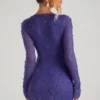 Chelsea Embellished Wrap Over A-Line Mini Dress in Dark Blue