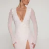 Chelsea Embellished Wrap Over A-Line Mini Dress in Ivory