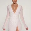 Chelsea Embellished Wrap Over A-Line Mini Dress in Ivory