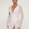 Chelsea Embellished Wrap Over A-Line Mini Dress in Ivory