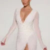 Chelsea Embellished Wrap Over A-Line Mini Dress in Ivory