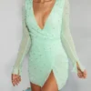 Chelsea Embellished Wrap Over A-Line Mini Dress in Mint