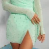 Chelsea Embellished Wrap Over A-Line Mini Dress in Mint