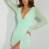 Chelsea Embellished Wrap Over A-Line Mini Dress in Mint