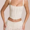 Cherith Lace Soft-Scoop Boned Corset Top in Ivory