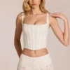 Cherith Lace Soft-Scoop Boned Corset Top in Ivory
