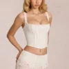 Cherith Lace Soft-Scoop Boned Corset Top in Ivory