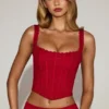 Cherith Lace Soft-Scoop Boned Corset Top in True Red