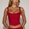 Cherith Lace Soft-Scoop Boned Corset Top in True Red