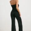 Chunky Knit Bandeau Kick Flare Jumpsuit in Black