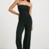 Chunky Knit Bandeau Kick Flare Jumpsuit in Black