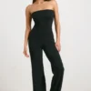 Chunky Knit Bandeau Kick Flare Jumpsuit in Black