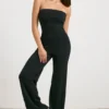 Chunky Knit Bandeau Kick Flare Jumpsuit in Black