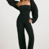 Chunky Knit Bandeau Kick Flare Jumpsuit in Black