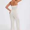 Chunky Knit Bandeau Kick Flare Jumpsuit in Cream