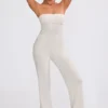 Chunky Knit Bandeau Kick Flare Jumpsuit in Cream
