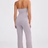 Chunky Knit Bandeau Kick Flare Jumpsuit in Dusty Lavender