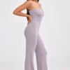 Chunky Knit Bandeau Kick Flare Jumpsuit in Dusty Lavender
