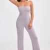 Chunky Knit Bandeau Kick Flare Jumpsuit in Dusty Lavender