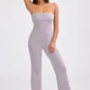 Chunky Knit Bandeau Kick Flare Jumpsuit in Dusty Lavender