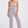 Chunky Knit Bandeau Kick Flare Jumpsuit in Dusty Lavender