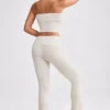 Chunky Knit Foldover Kick Flare Trousers in Cream