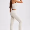 Chunky Knit Foldover Kick Flare Trousers in Cream