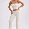 Chunky Knit Foldover Kick Flare Trousers in Cream