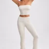 Chunky Knit Foldover Kick Flare Trousers in Cream