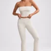 Chunky Knit Foldover Kick Flare Trousers in Cream