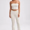 Chunky Knit Foldover Kick Flare Trousers in Cream