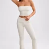 Chunky Knit Foldover Kick Flare Trousers in Cream