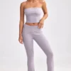 Chunky Knit Foldover Kick Flare Trousers in Dusty Lavender