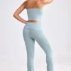 Chunky Knit Foldover Kick Flare Trousers in Dusty Teal