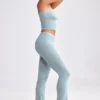 Chunky Knit Foldover Kick Flare Trousers in Dusty Teal