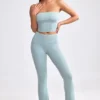 Chunky Knit Foldover Kick Flare Trousers in Dusty Teal
