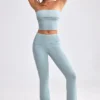 Chunky Knit Foldover Kick Flare Trousers in Dusty Teal
