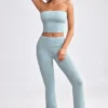 Chunky Knit Foldover Kick Flare Trousers in Dusty Teal