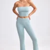 Chunky Knit Foldover Kick Flare Trousers in Dusty Teal
