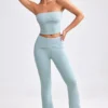 Chunky Knit Foldover Kick Flare Trousers in Dusty Teal